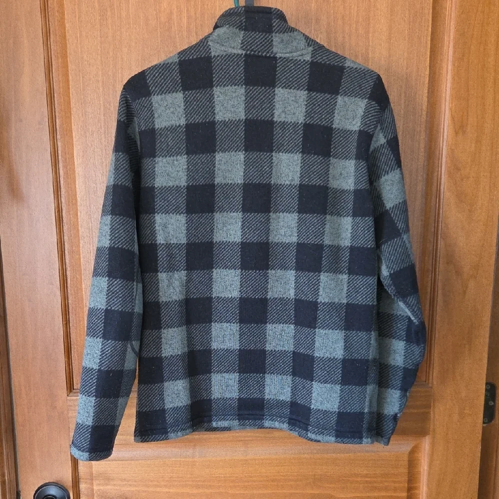 Men's North Face Black And Green Plaid Half Zip Fleece Size Medium Warm Casual